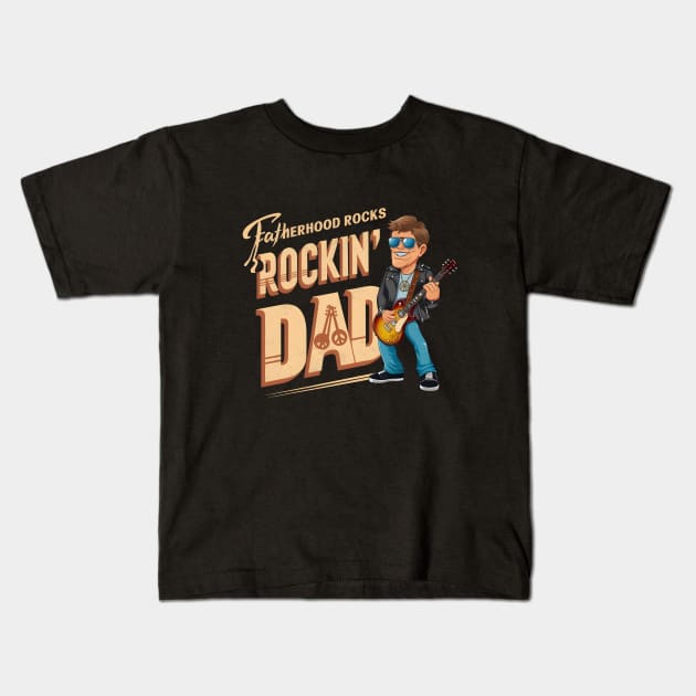 Rockin Dad Celebrating Dad with Cool Vibes and Rockin' Designs Kids T-Shirt by Shopkreativco